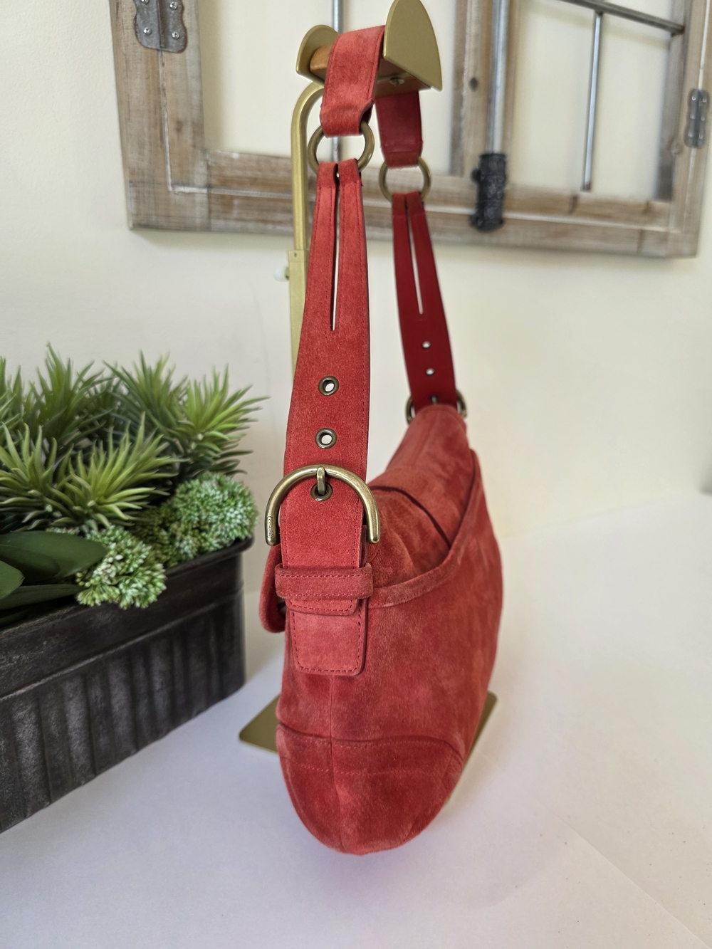 Vintage Coach Soho Large Rust Suede Buckle Flap Shoulder Bag Y2K - Picture 8 of 16